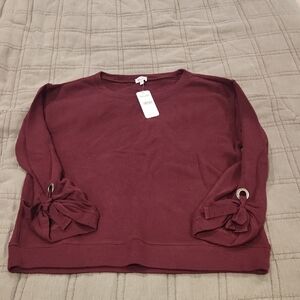 Splendid Burgundy Sweatshirt with Tie Details Size S, New With Tags!
